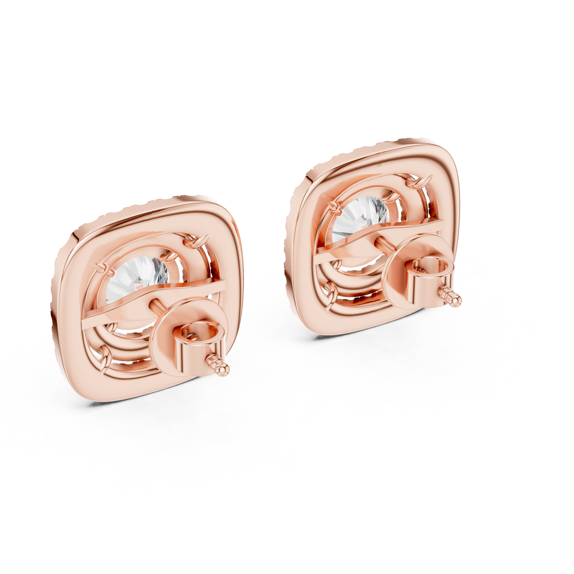 Round Cut Lab Grown Diamond Stud Earrings in Rose Gold