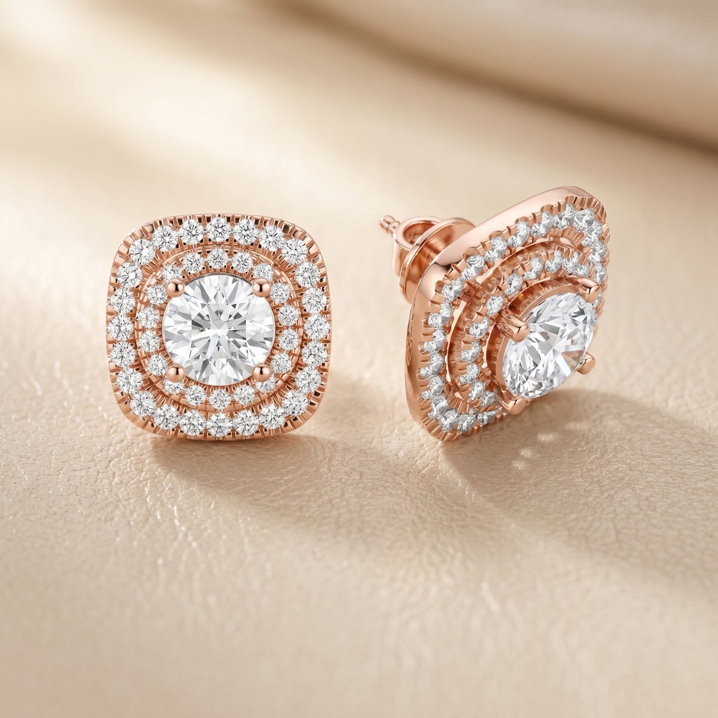Round Cut Lab Grown Diamond Stud Earrings in Rose Gold