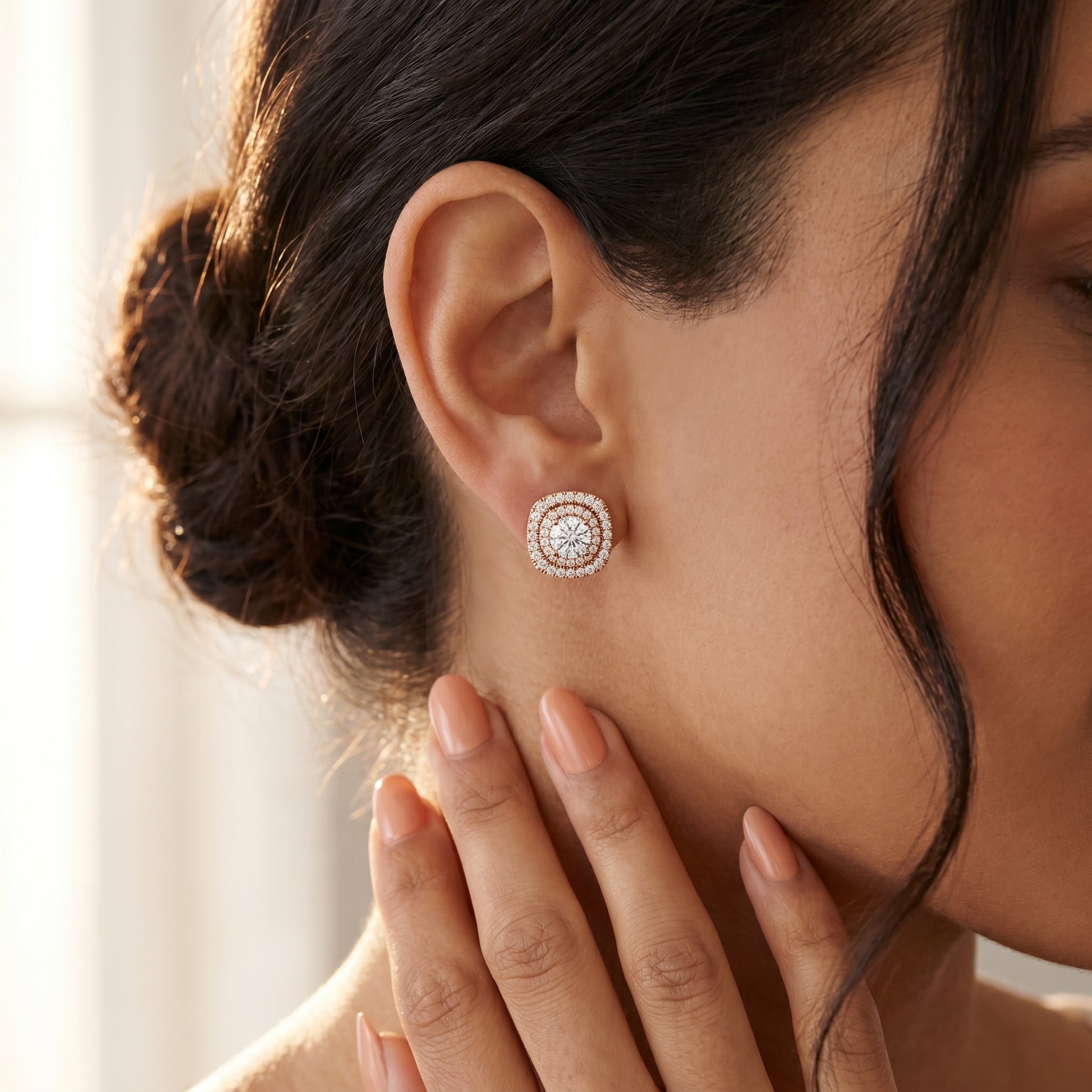 Round Cut Lab Grown Diamond Stud Earrings in Rose Gold