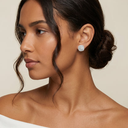 Round Cut Lab Grown Diamond Stud Earrings in Silver