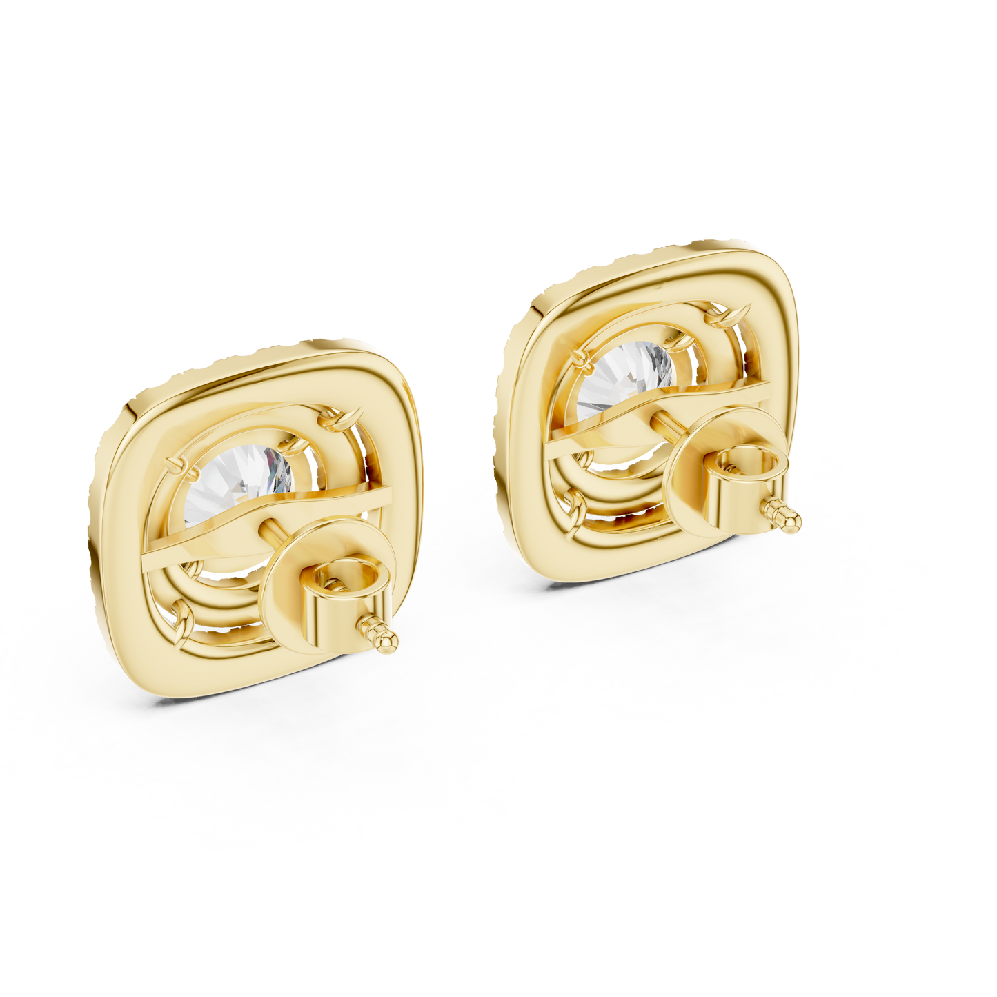 Round Cut Lab Grown Diamond Stud Earrings in Yellow Gold