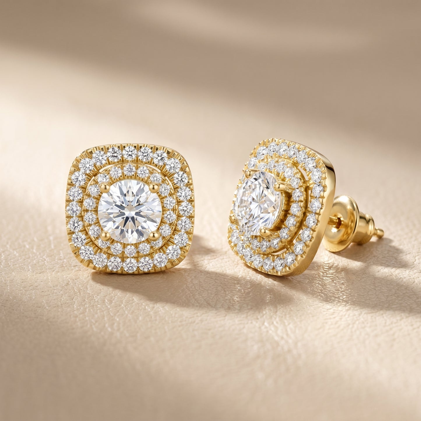 Round Cut Lab Grown Diamond Stud Earrings in Yellow Gold