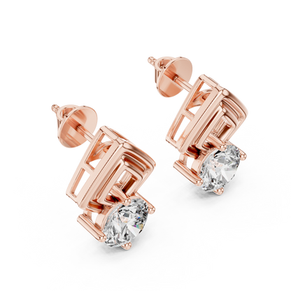 Round Cut Lab Grown Diamond Stud Earrings in Rose Gold