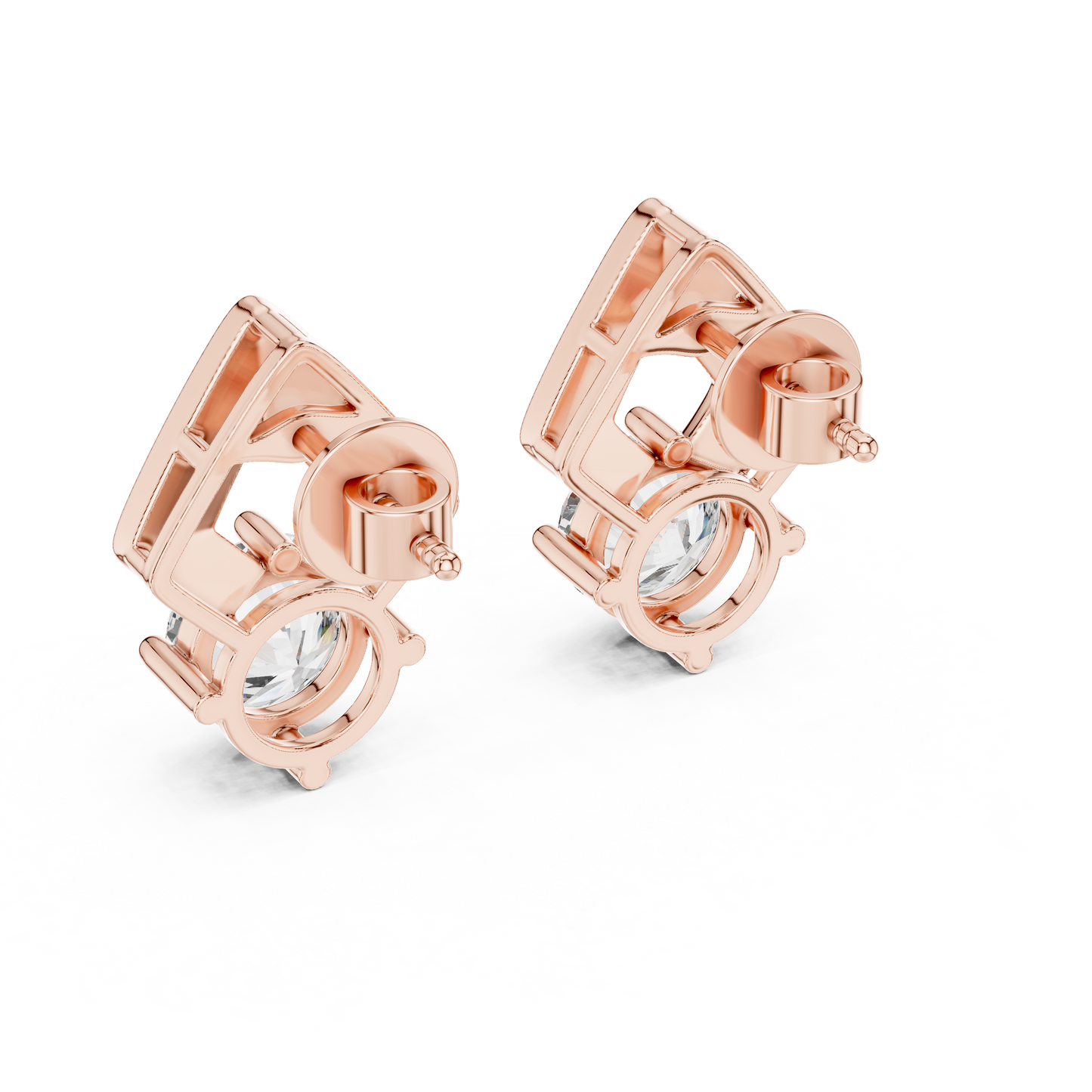Round Cut Lab Grown Diamond Stud Earrings in Rose Gold