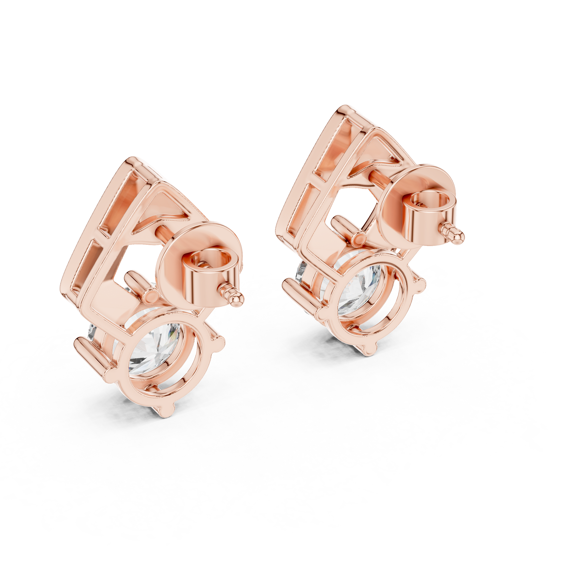 Round Cut Lab Grown Diamond Stud Earrings in Rose Gold