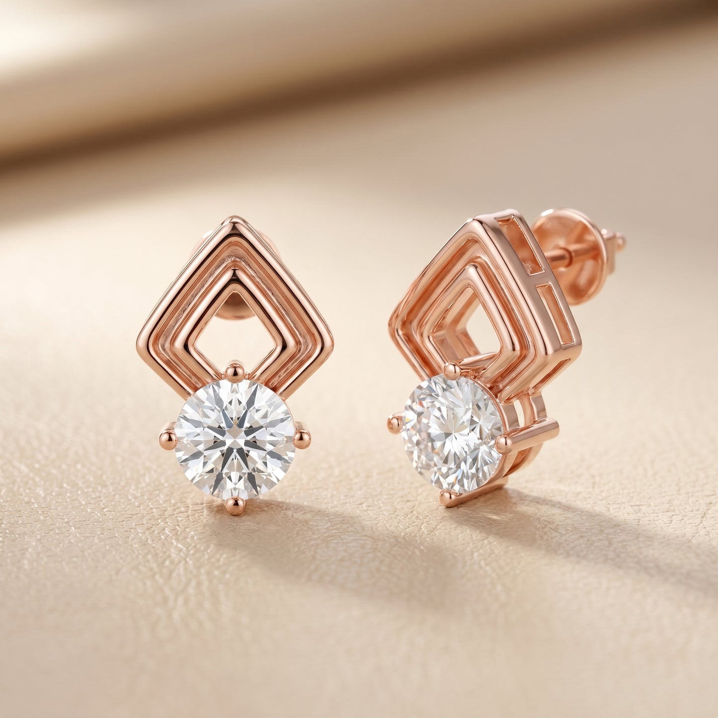Round Cut Lab Grown Diamond Stud Earrings in Rose Gold