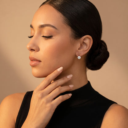 Round Cut Lab Grown Diamond Stud Earrings in Rose Gold