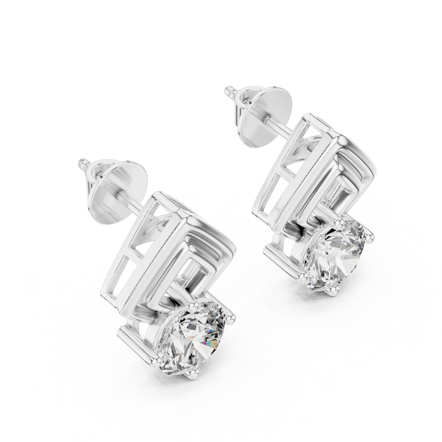 Round Cut Lab Grown Diamond Stud Earrings in Platinum