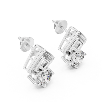 Round Cut Lab Grown Diamond Stud Earrings in Platinum