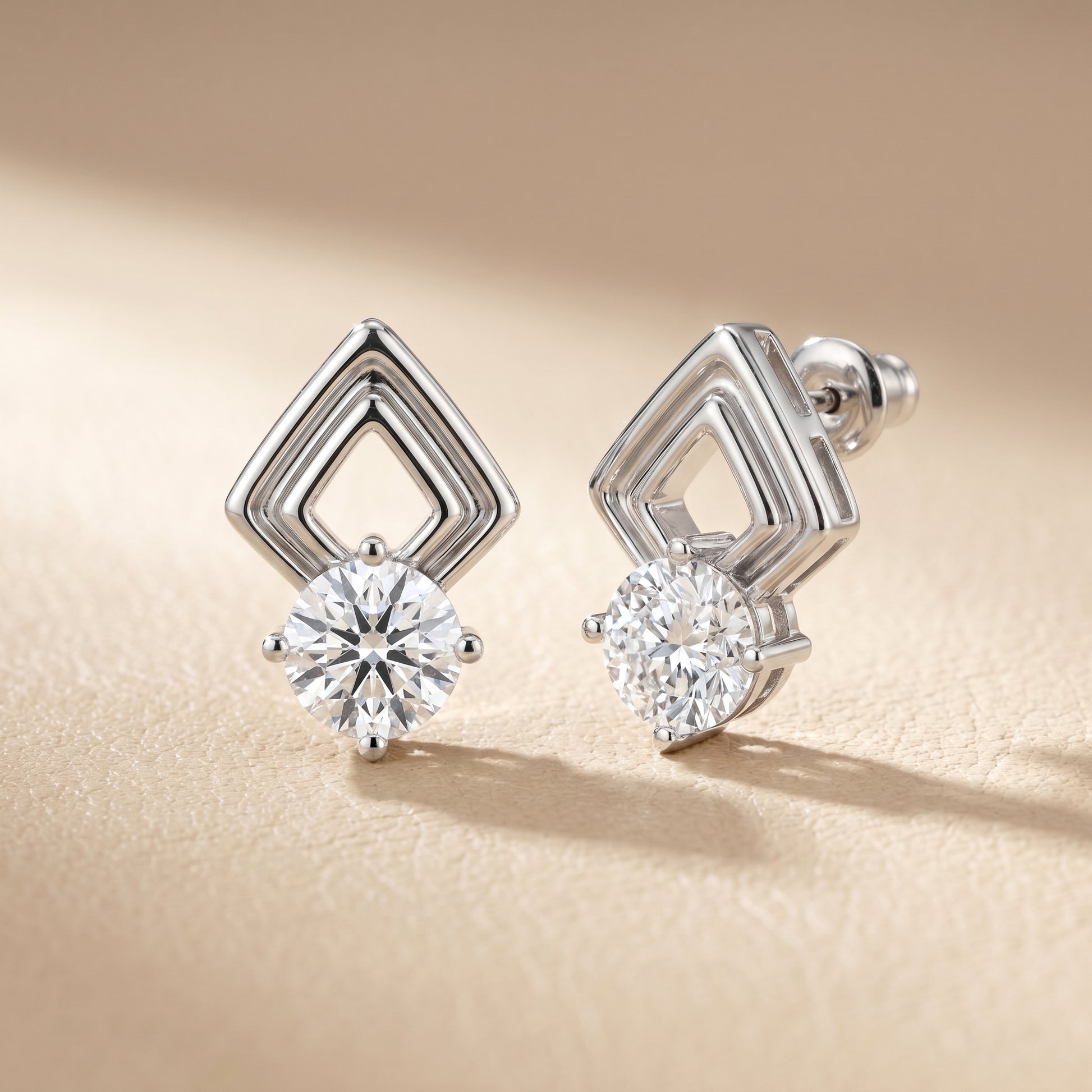 Round Cut Lab Grown Diamond Stud Earrings in Platinum