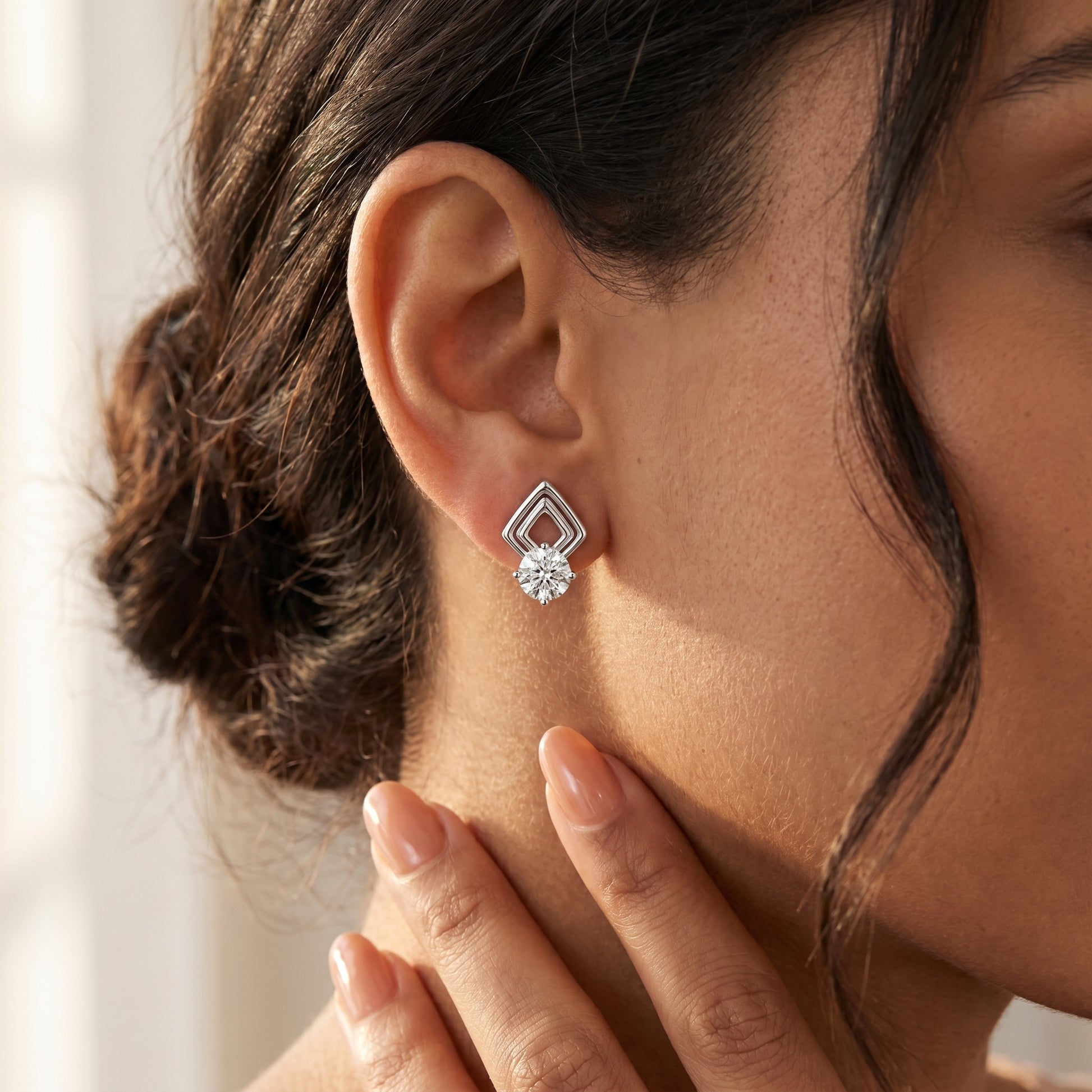 Round Cut Lab Grown Diamond Stud Earrings in Platinum