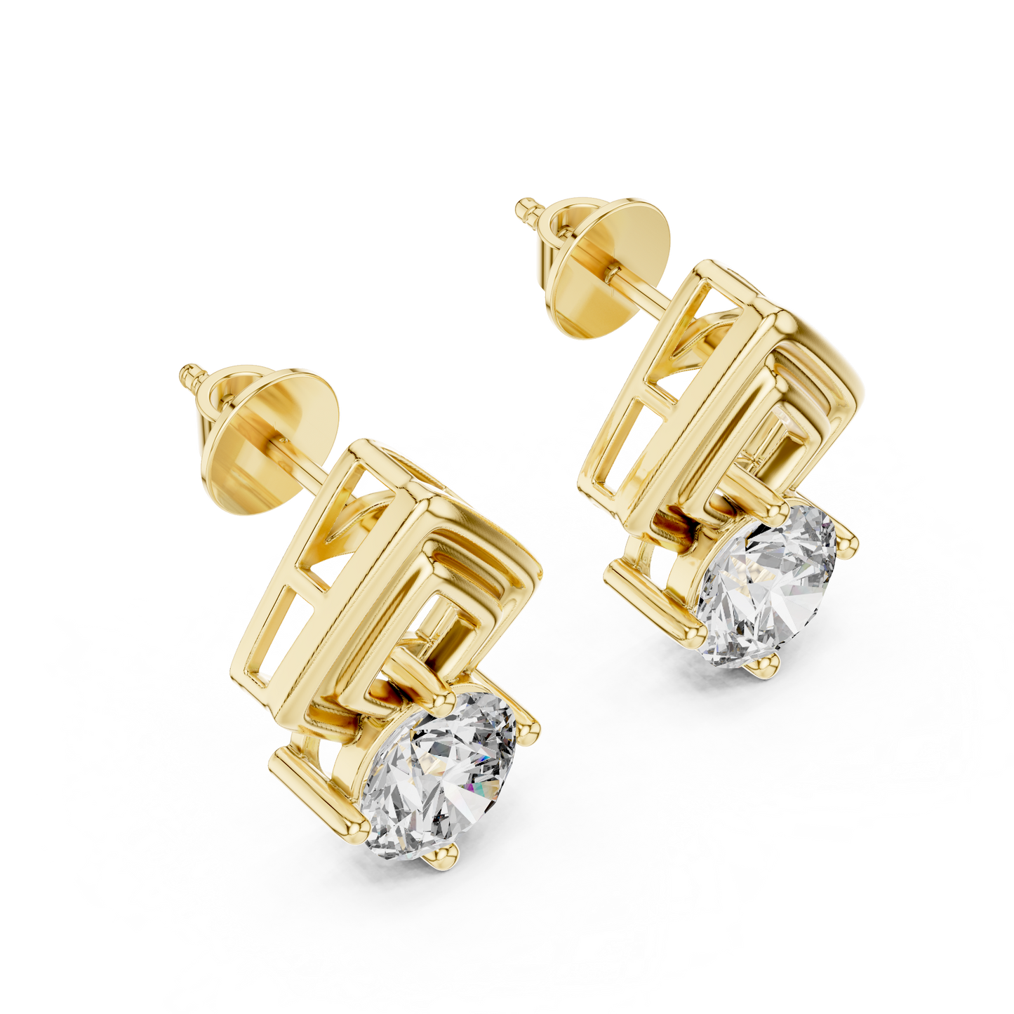 Round Cut Lab Grown Diamond Stud Earrings in Yellow Gold