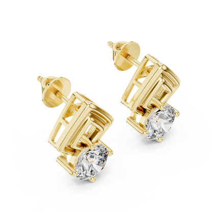Round Cut Lab Grown Diamond Stud Earrings in Yellow Gold