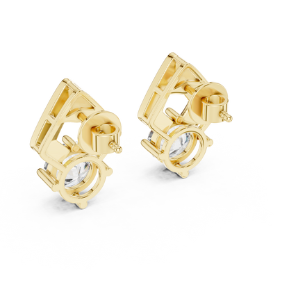 Round Cut Lab Grown Diamond Stud Earrings in Yellow Gold