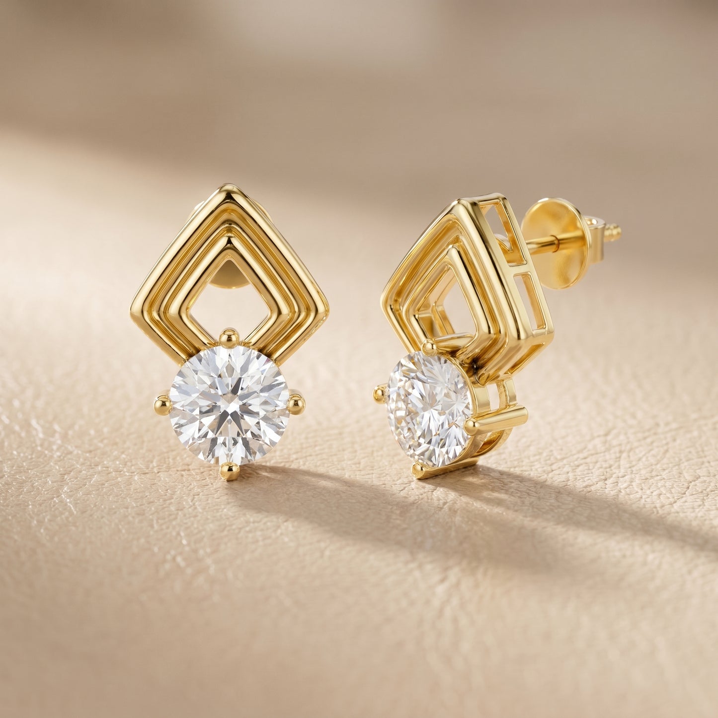 Round Cut Lab Grown Diamond Stud Earrings in Yellow Gold