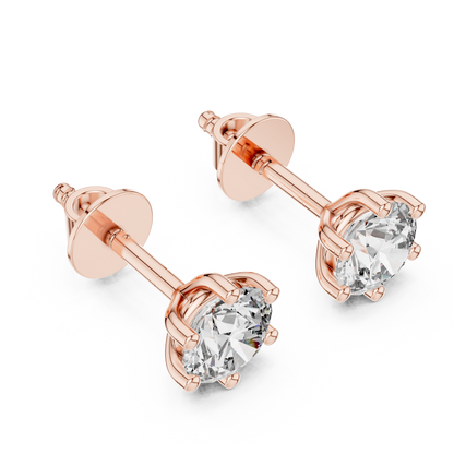 Round Cut Lab Grown Diamond Stud Earrings in Rose Gold