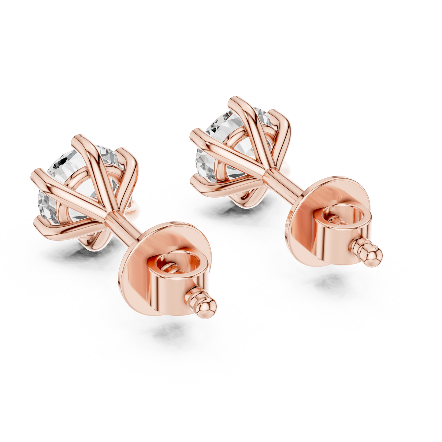 Round Cut Lab Grown Diamond Stud Earrings in Rose Gold