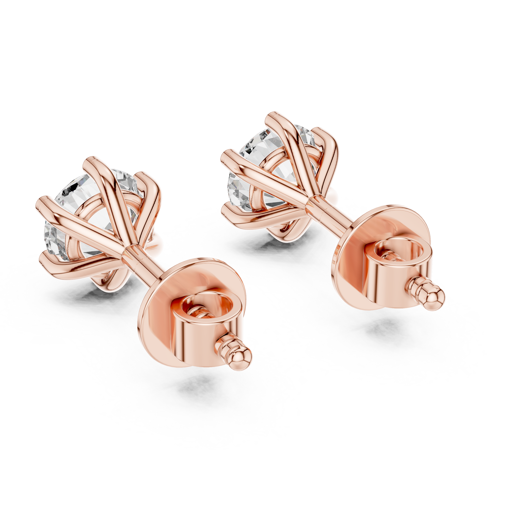 Round Cut Lab Grown Diamond Stud Earrings in Rose Gold