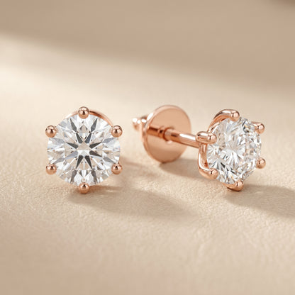 Round Cut Lab Grown Diamond Stud Earrings in Rose Gold