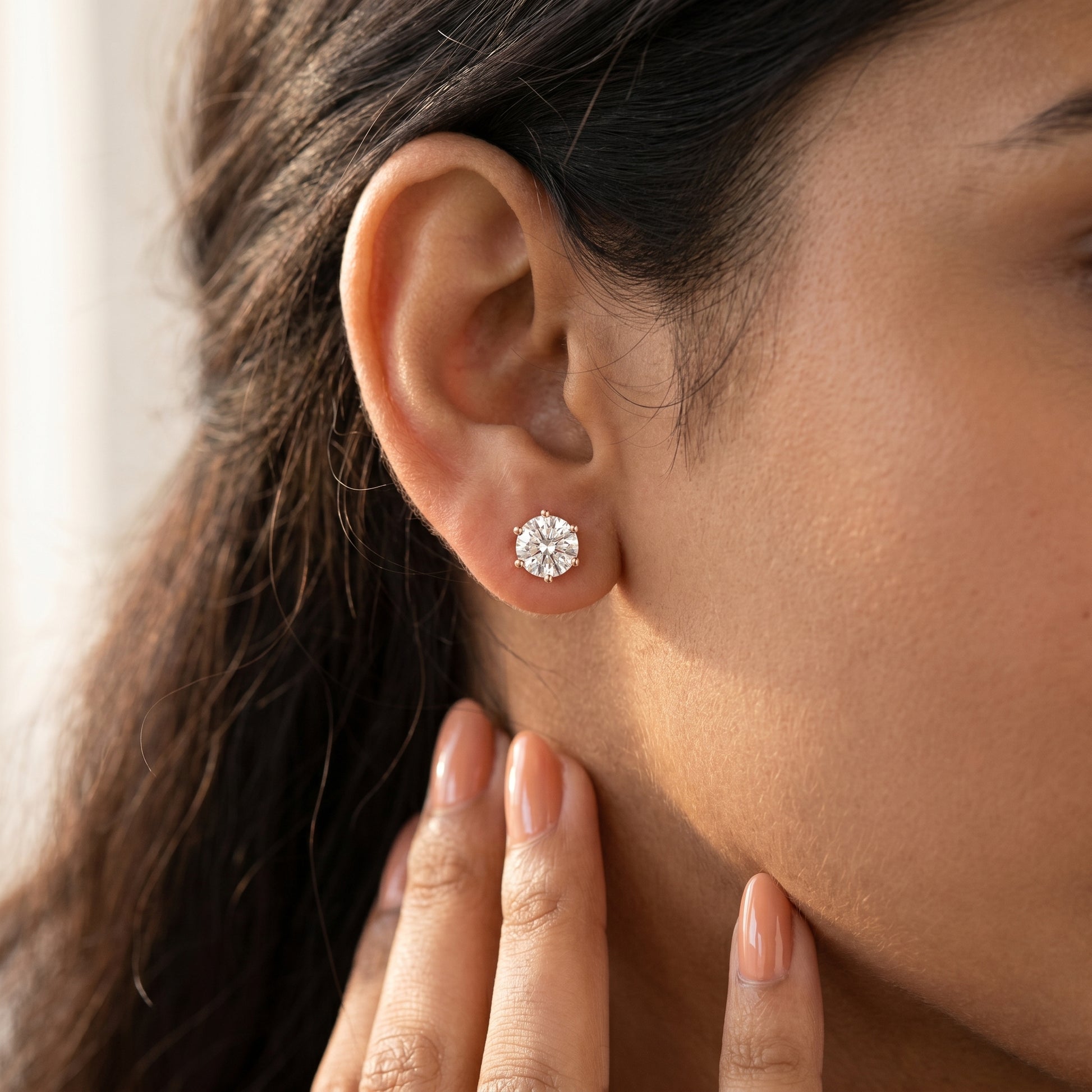 Round Cut Lab Grown Diamond Stud Earrings in Rose Gold
