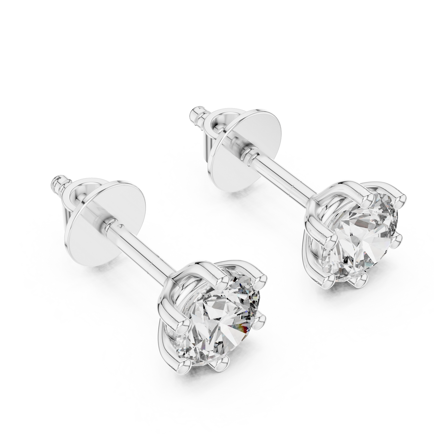Round Cut Lab Grown Diamond Stud Earrings in Silver