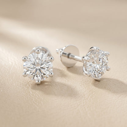 Round Cut Lab Grown Diamond Stud Earrings in Platinum