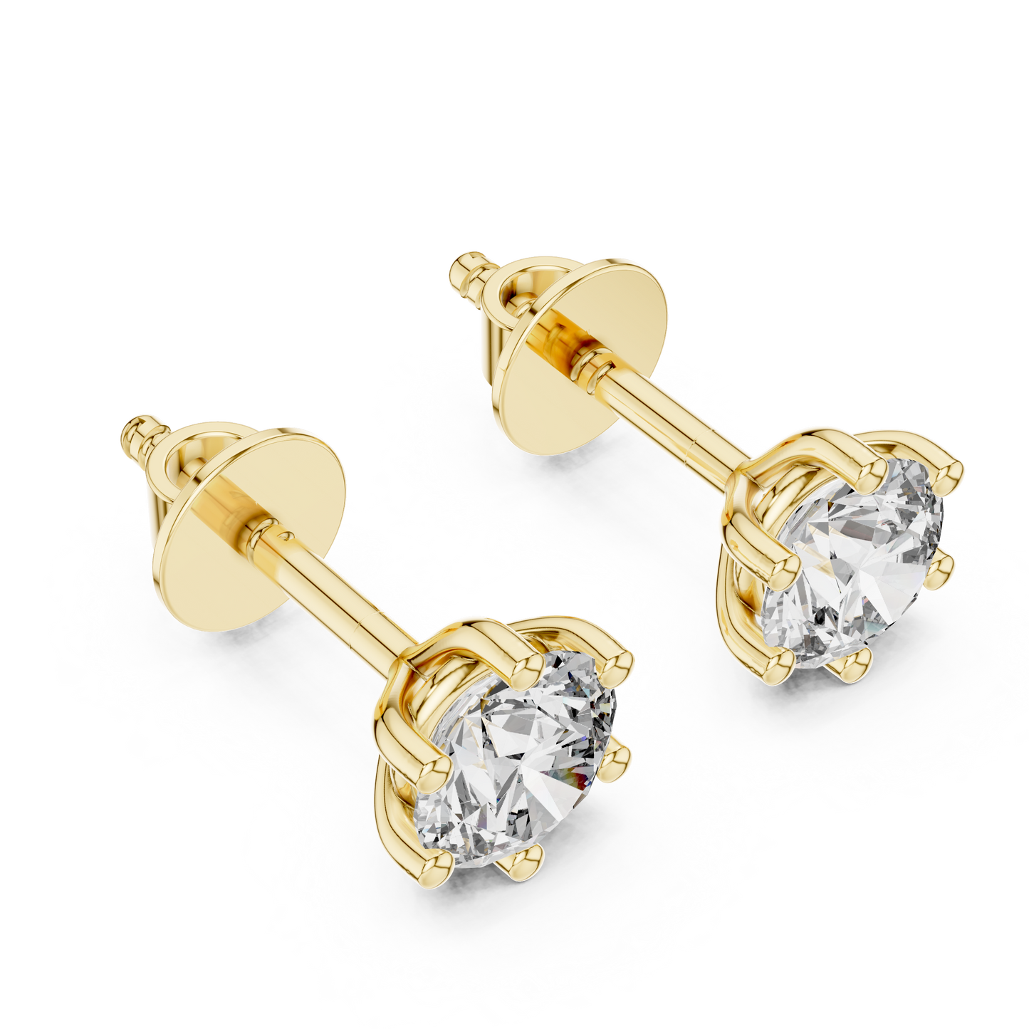 Round Cut Lab Grown Diamond Stud Earrings in Yellow Gold