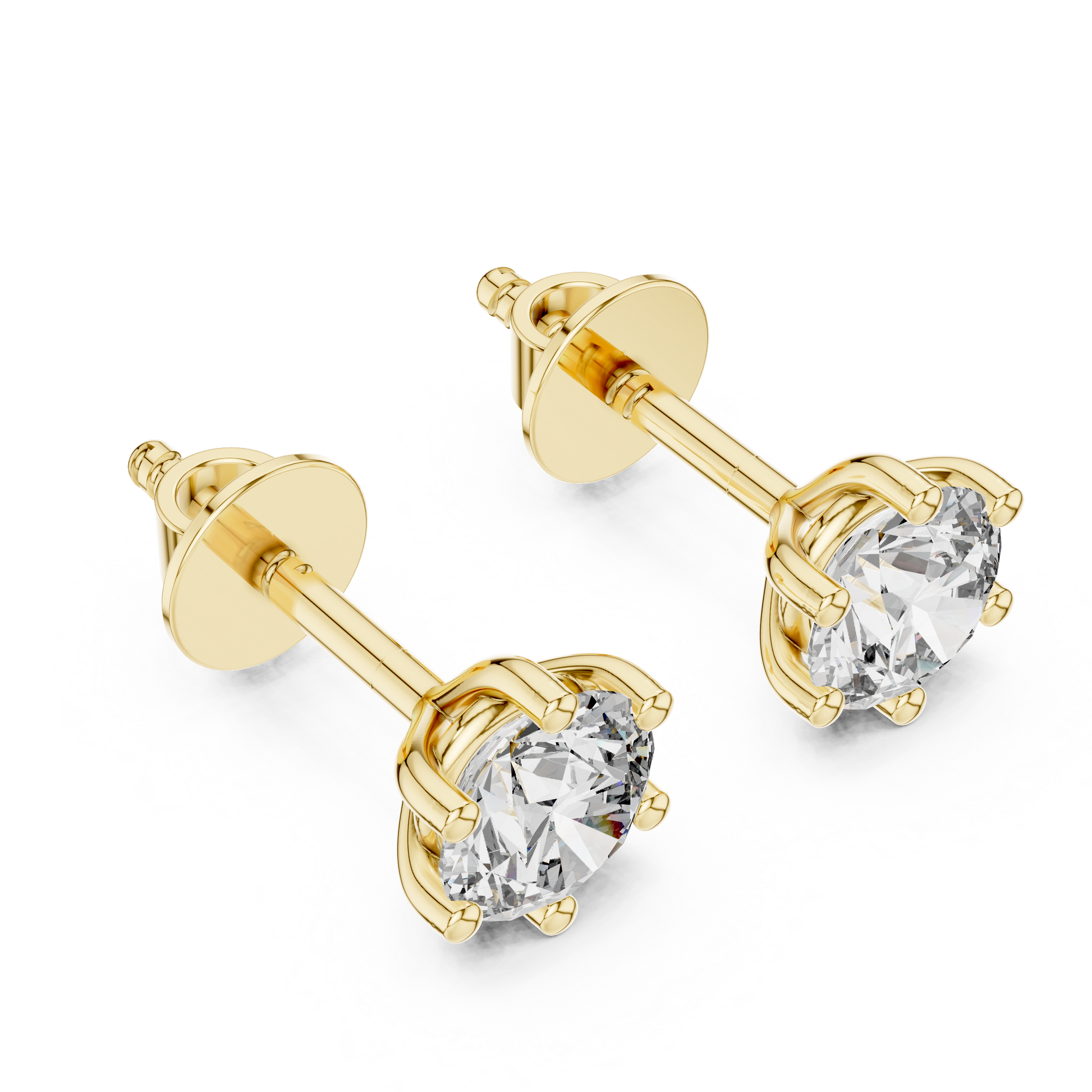Round Cut Lab Grown Diamond Stud Earrings in Yellow Gold
