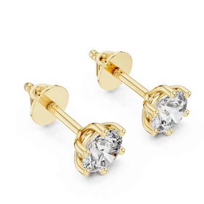 Round Cut Lab Grown Diamond Stud Earrings in Yellow Gold