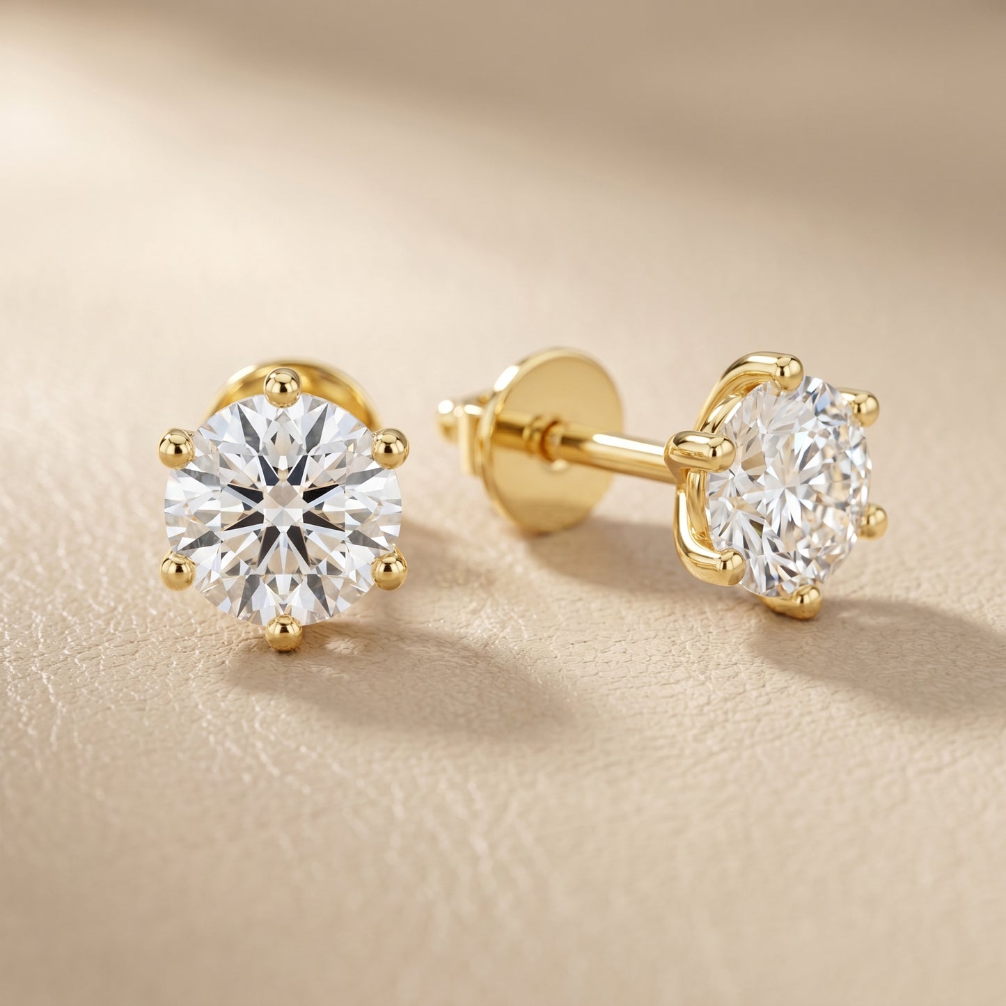 Round Cut Lab Grown Diamond Stud Earrings in Yellow Gold
