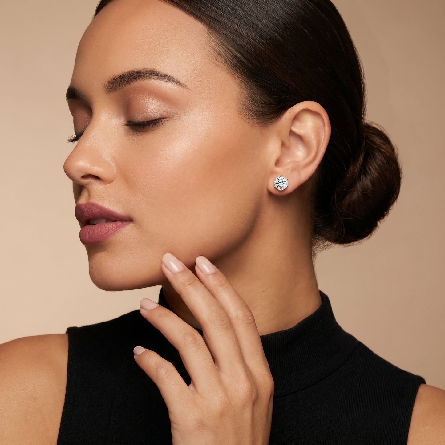 Round Cut Lab Grown Diamond Stud Earrings in Yellow Gold