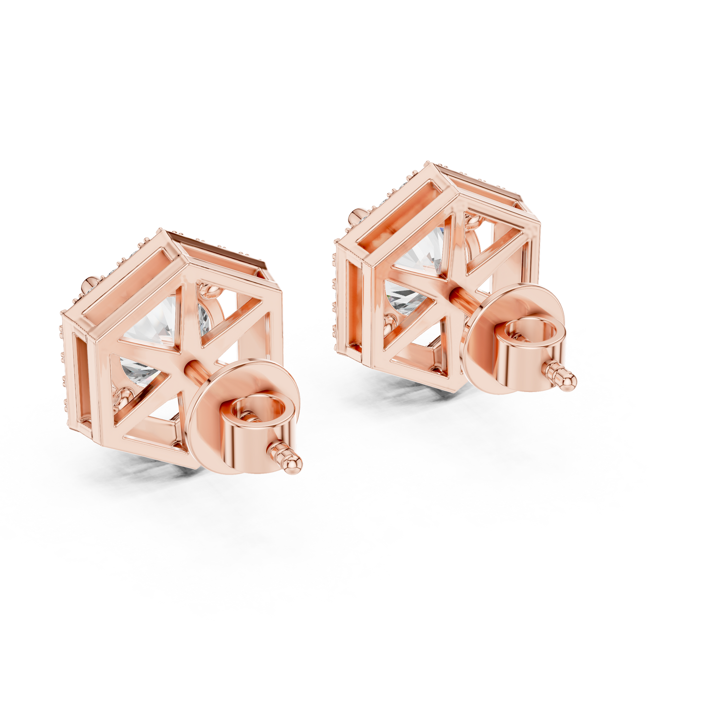 Round Cut Lab Grown Diamond Stud Earrings in Rose Gold