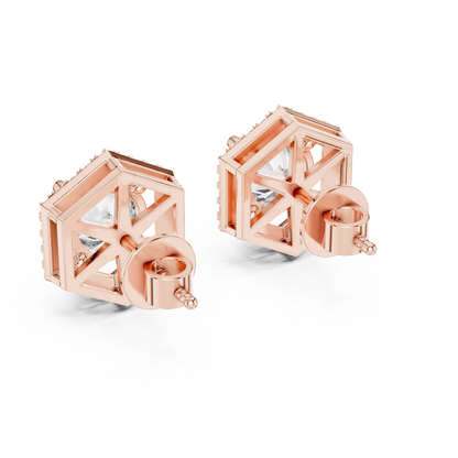 Round Cut Lab Grown Diamond Stud Earrings in Rose Gold