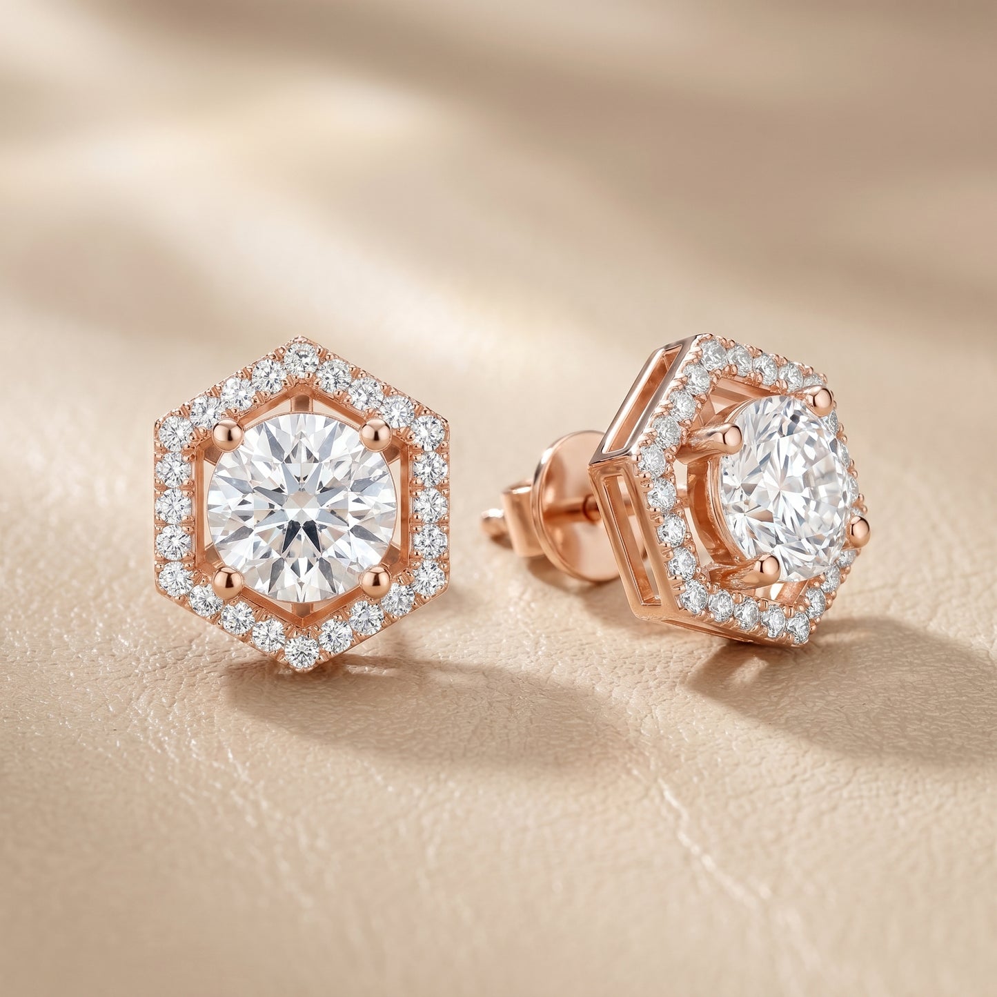 Round Cut Lab Grown Diamond Stud Earrings in Rose Gold