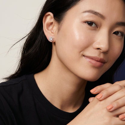 Round Cut Lab Grown Diamond Stud Earrings in Rose Gold