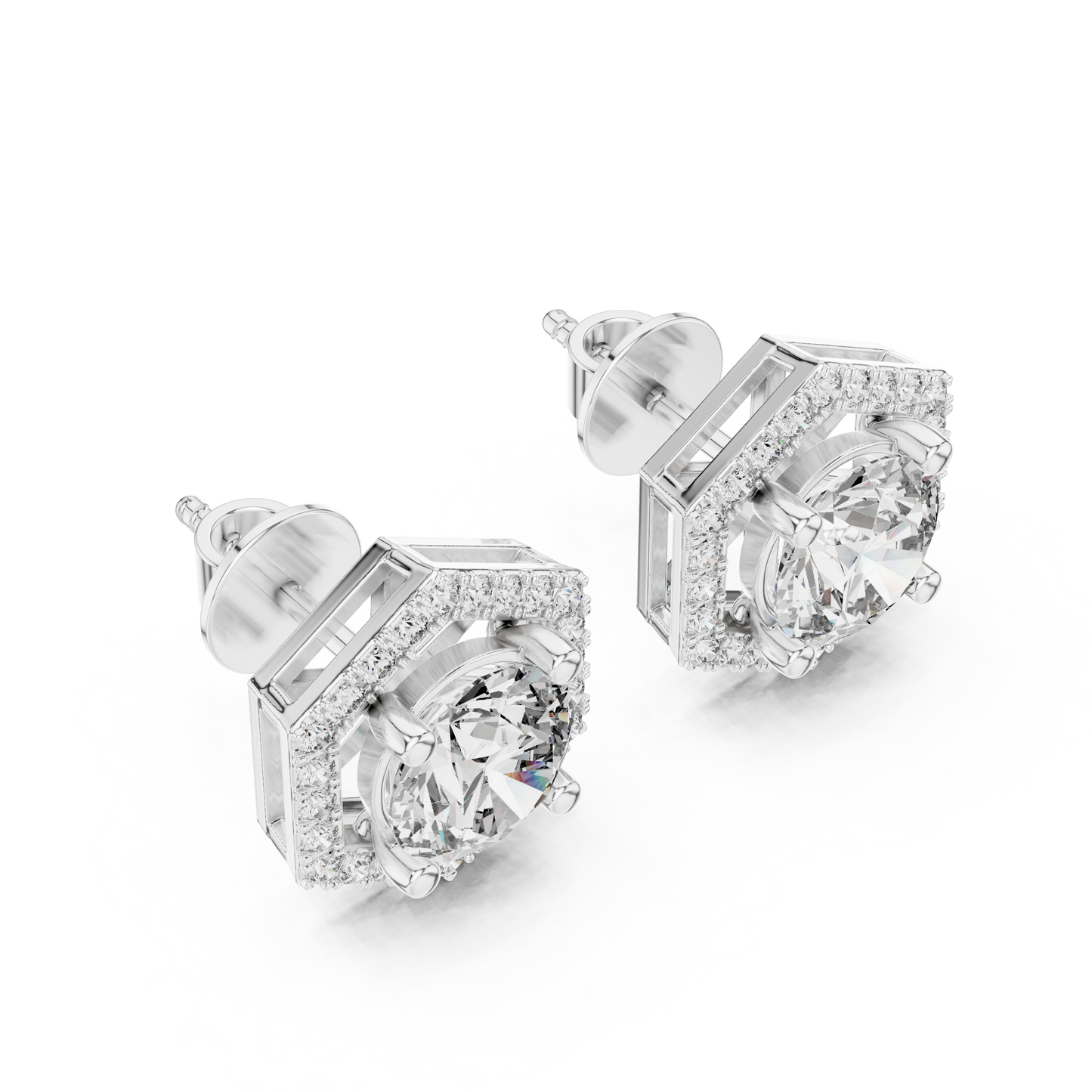 Round Cut Lab Grown Diamond Stud Earrings in Silver