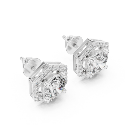 Round Cut Lab Grown Diamond Stud Earrings in Silver
