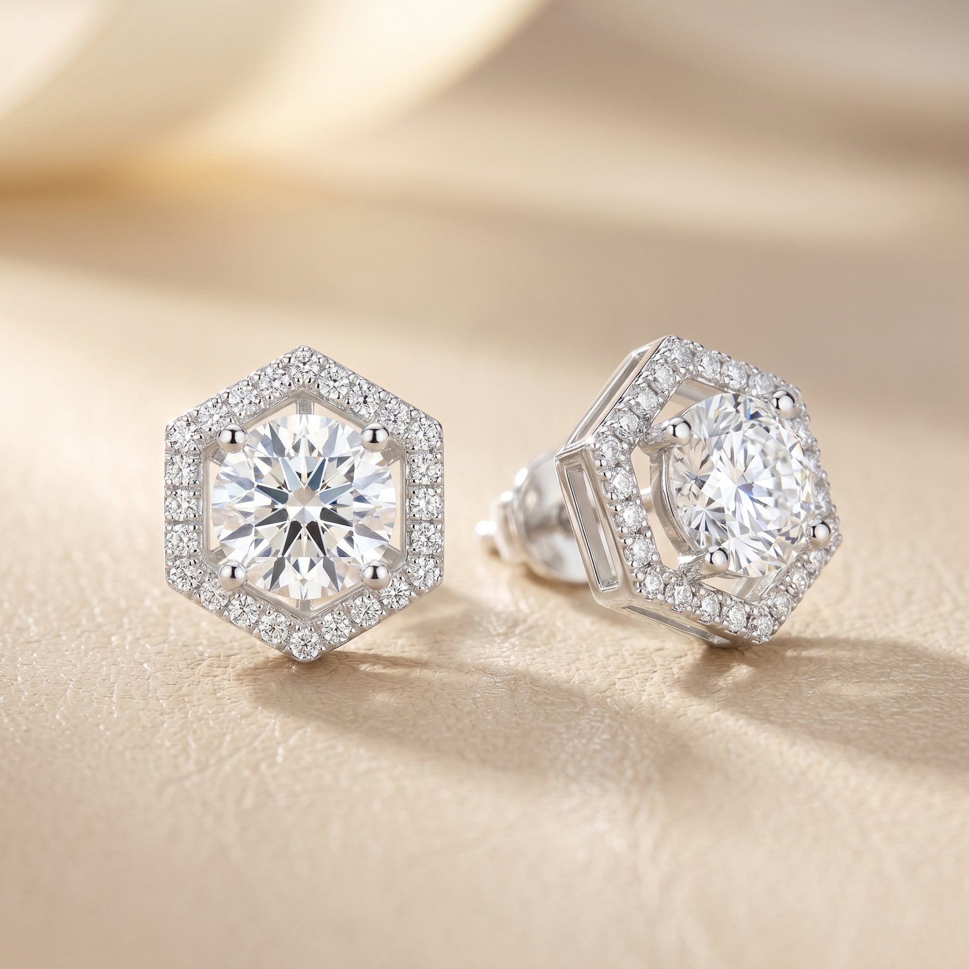 Round Cut Lab Grown Diamond Stud Earrings in Silver