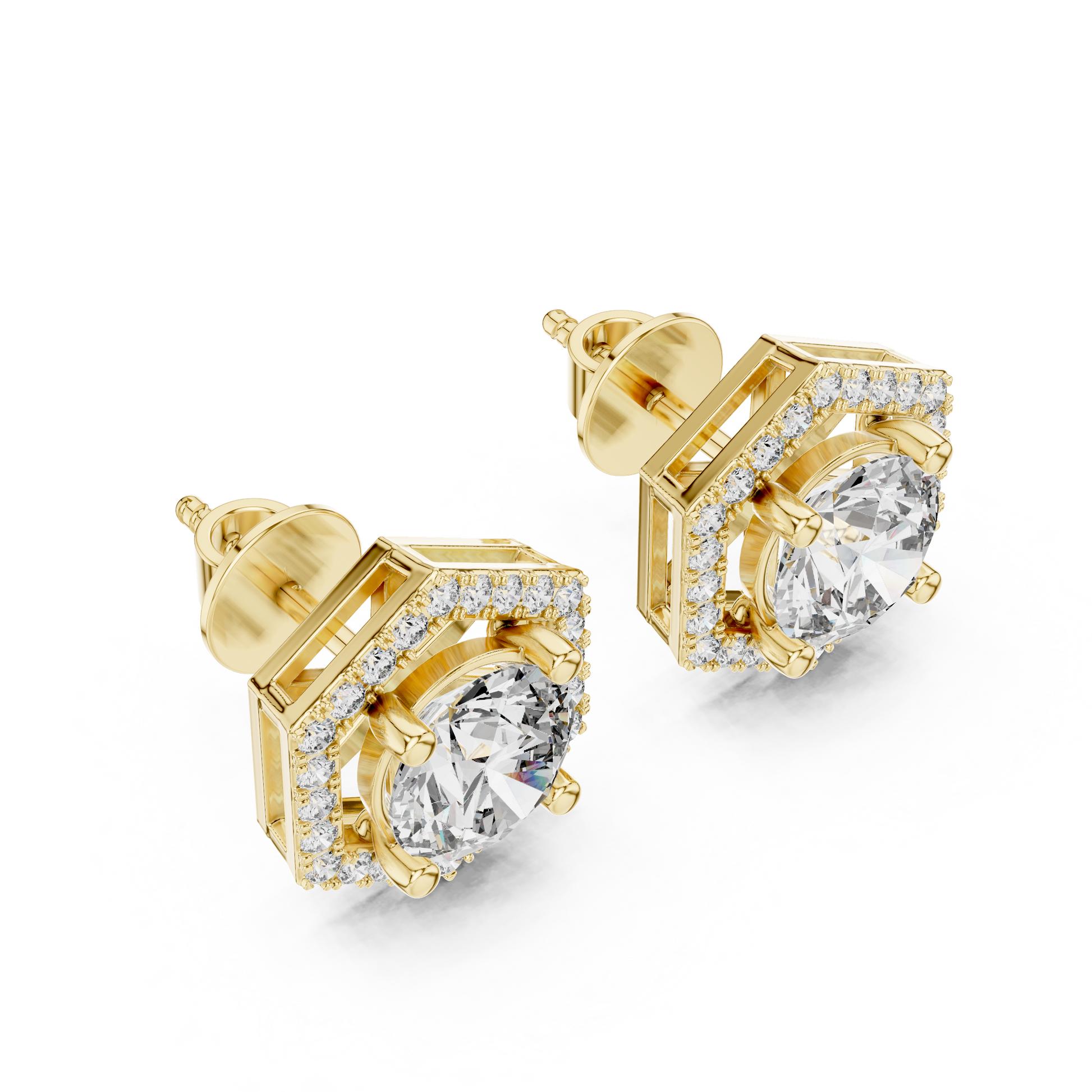 Round Cut Lab Grown Diamond Stud Earrings in Yellow Gold