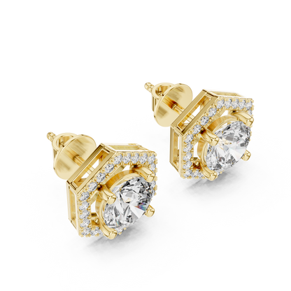 Round Cut Lab Grown Diamond Stud Earrings in Yellow Gold