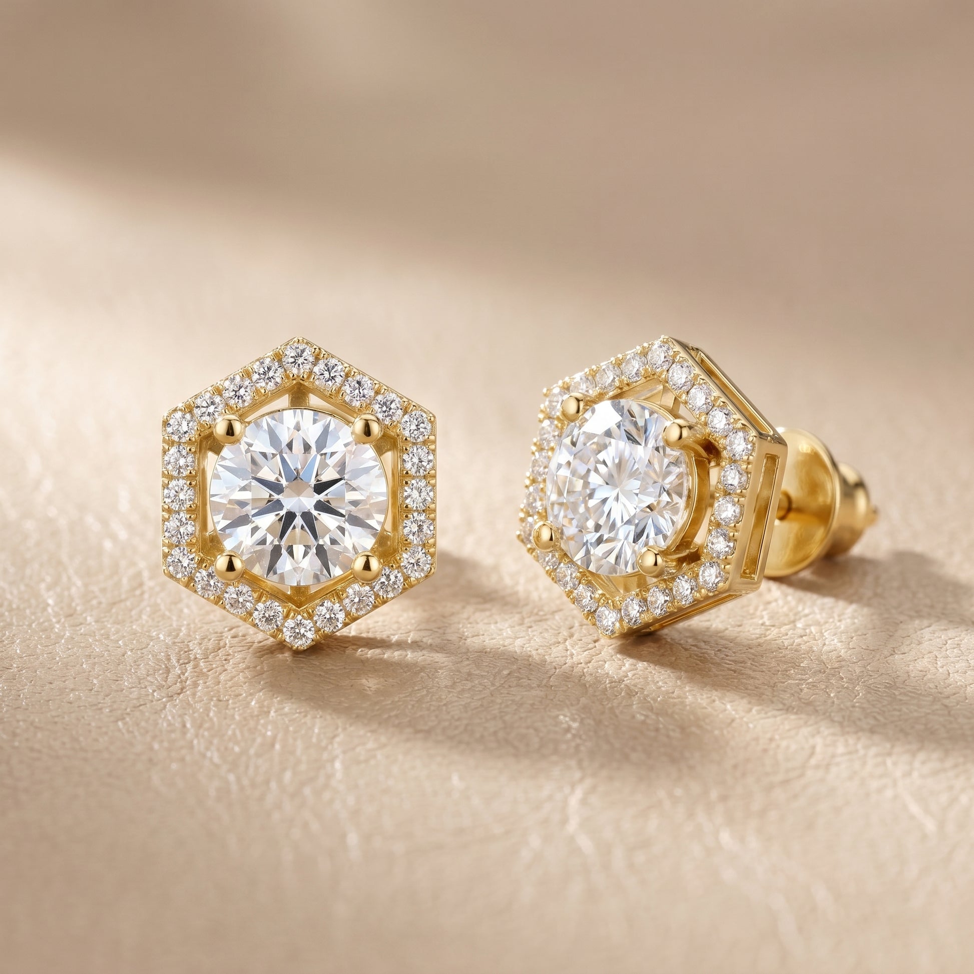 Round Cut Lab Grown Diamond Stud Earrings in Yellow Gold