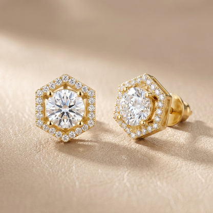 Round Cut Lab Grown Diamond Stud Earrings in Yellow Gold