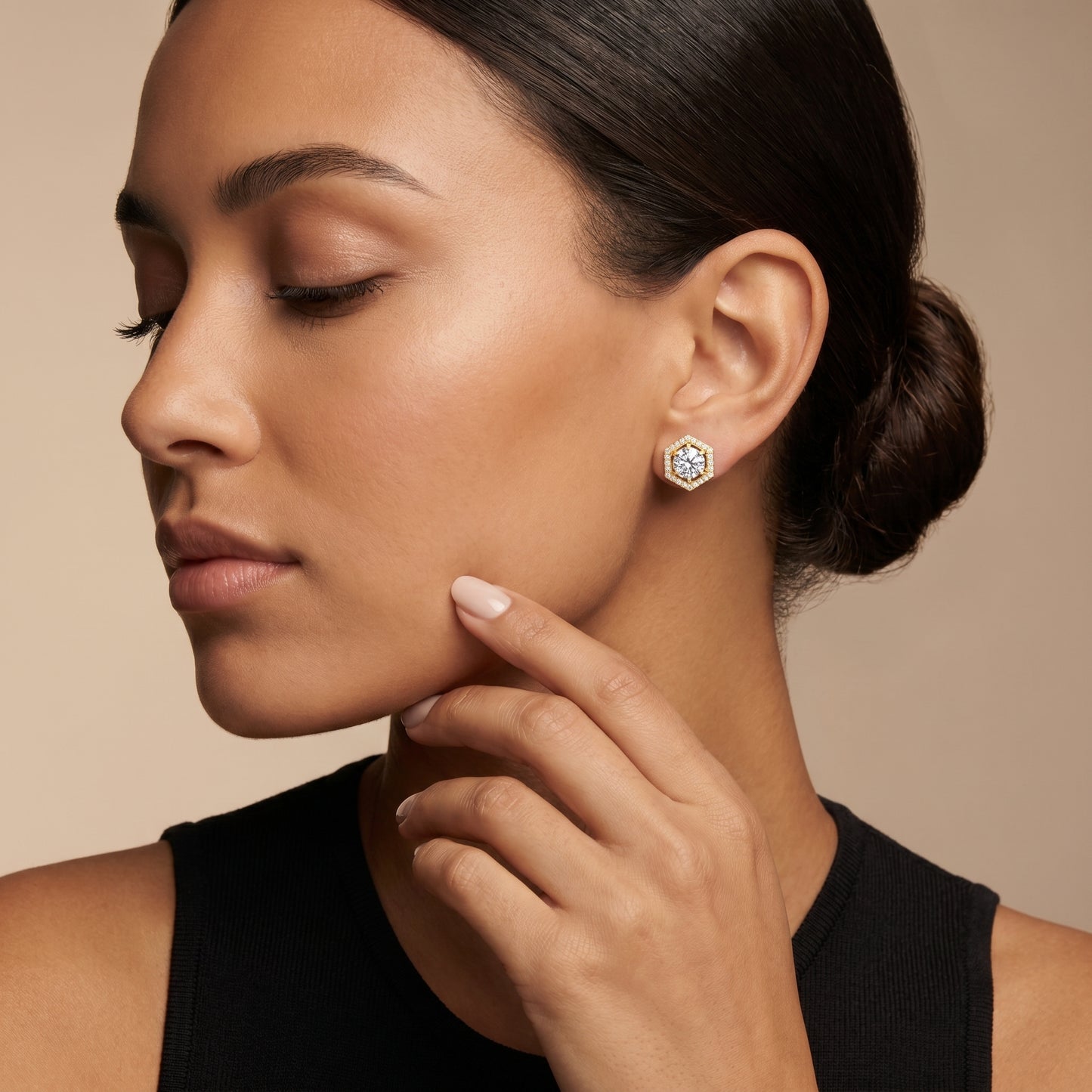 Round Cut Lab Grown Diamond Stud Earrings in Yellow Gold