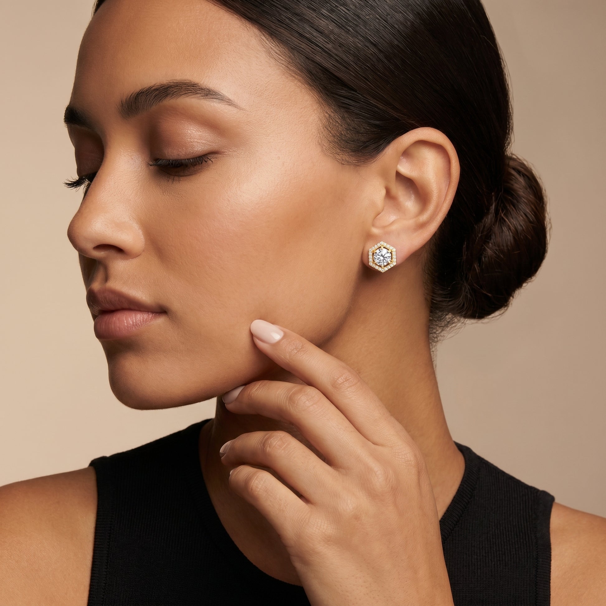 Round Cut Lab Grown Diamond Stud Earrings in Yellow Gold