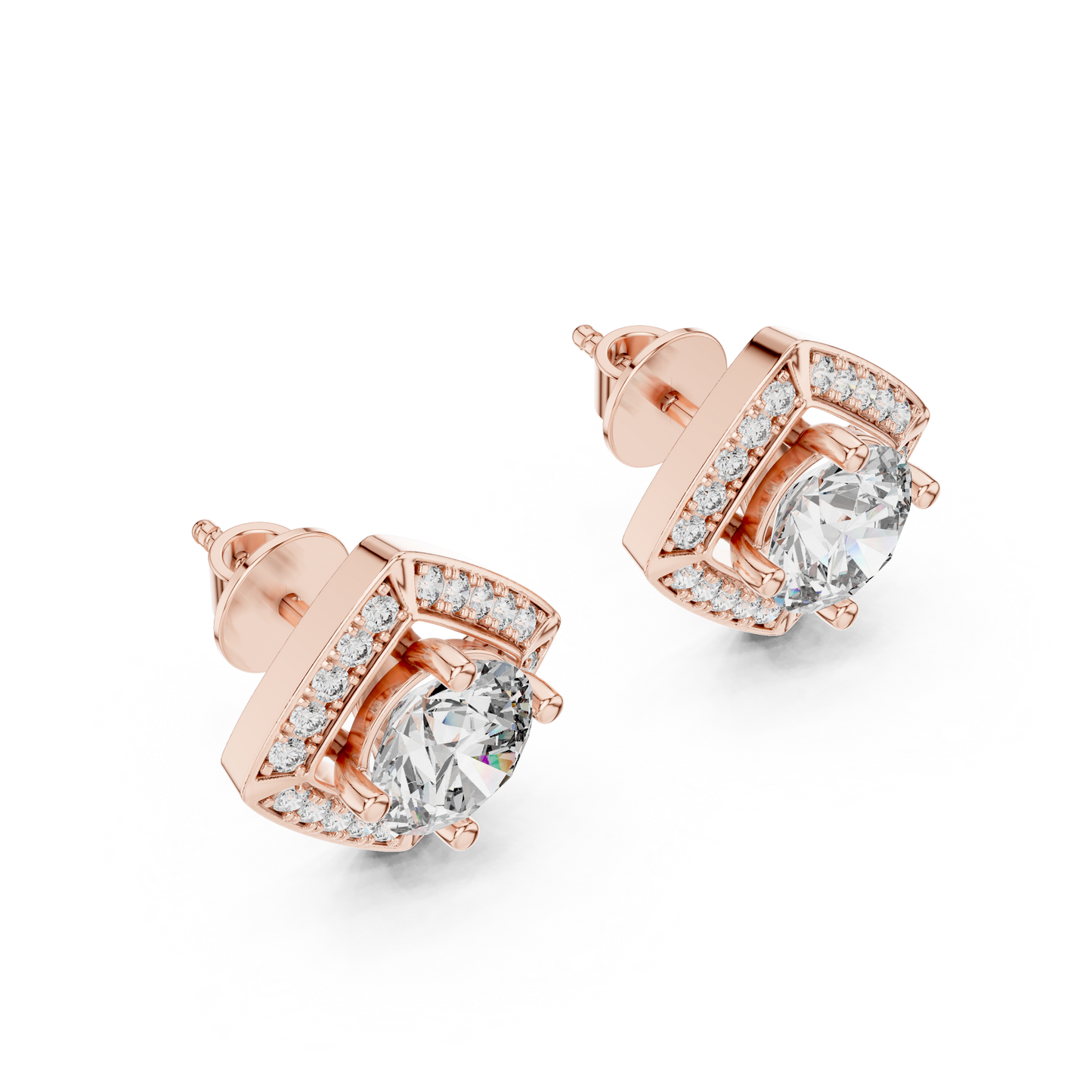 Round Cut Lab Grown Diamond Stud Earrings in Rose Gold