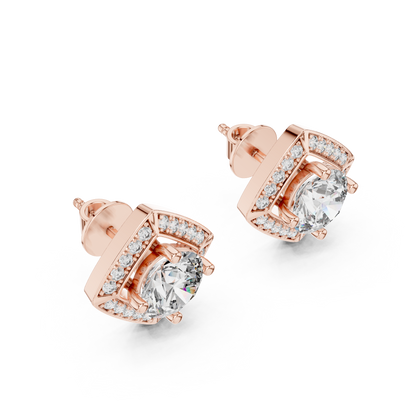 Round Cut Lab Grown Diamond Stud Earrings in Rose Gold