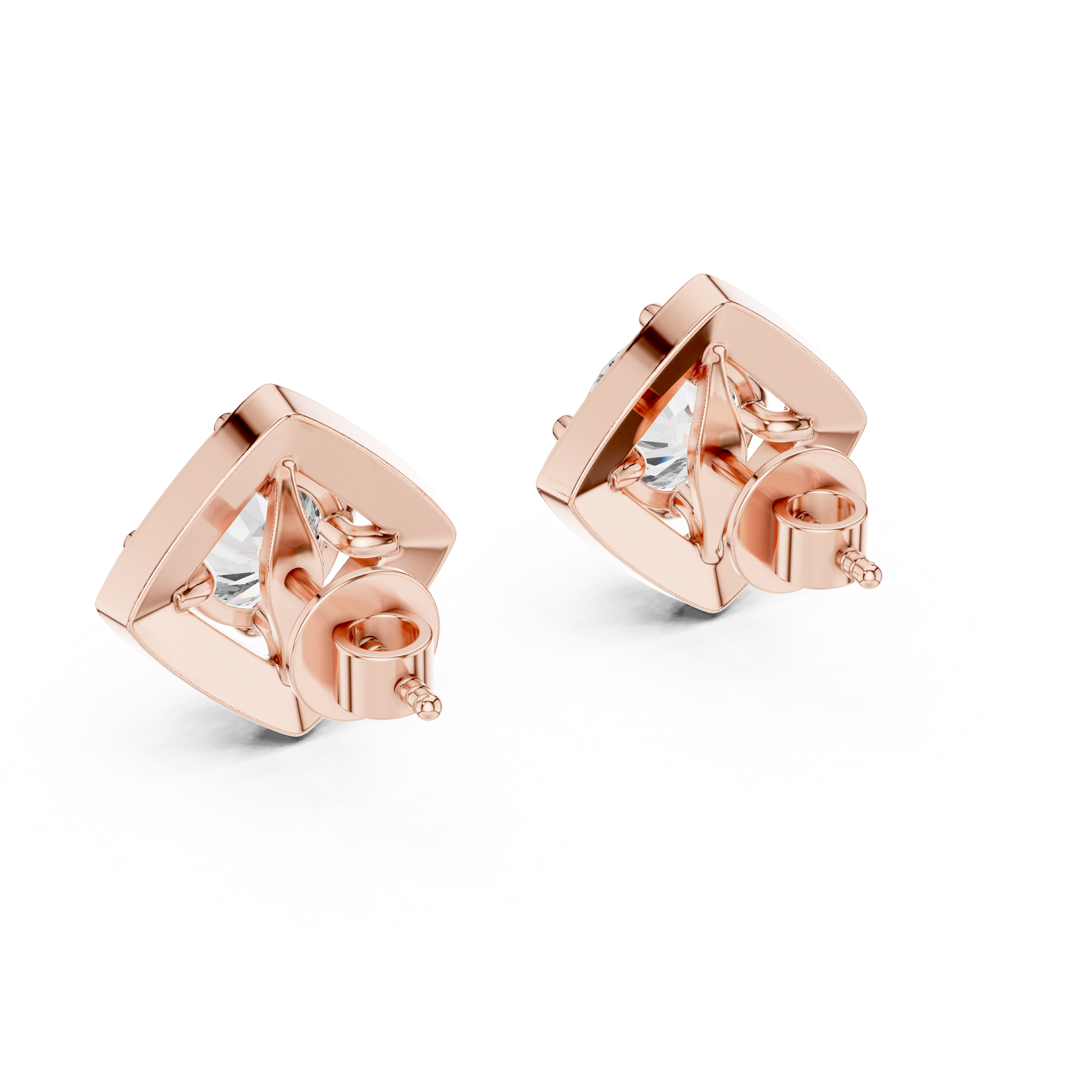 Round Cut Lab Grown Diamond Stud Earrings in Rose Gold