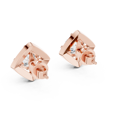 Round Cut Lab Grown Diamond Stud Earrings in Rose Gold