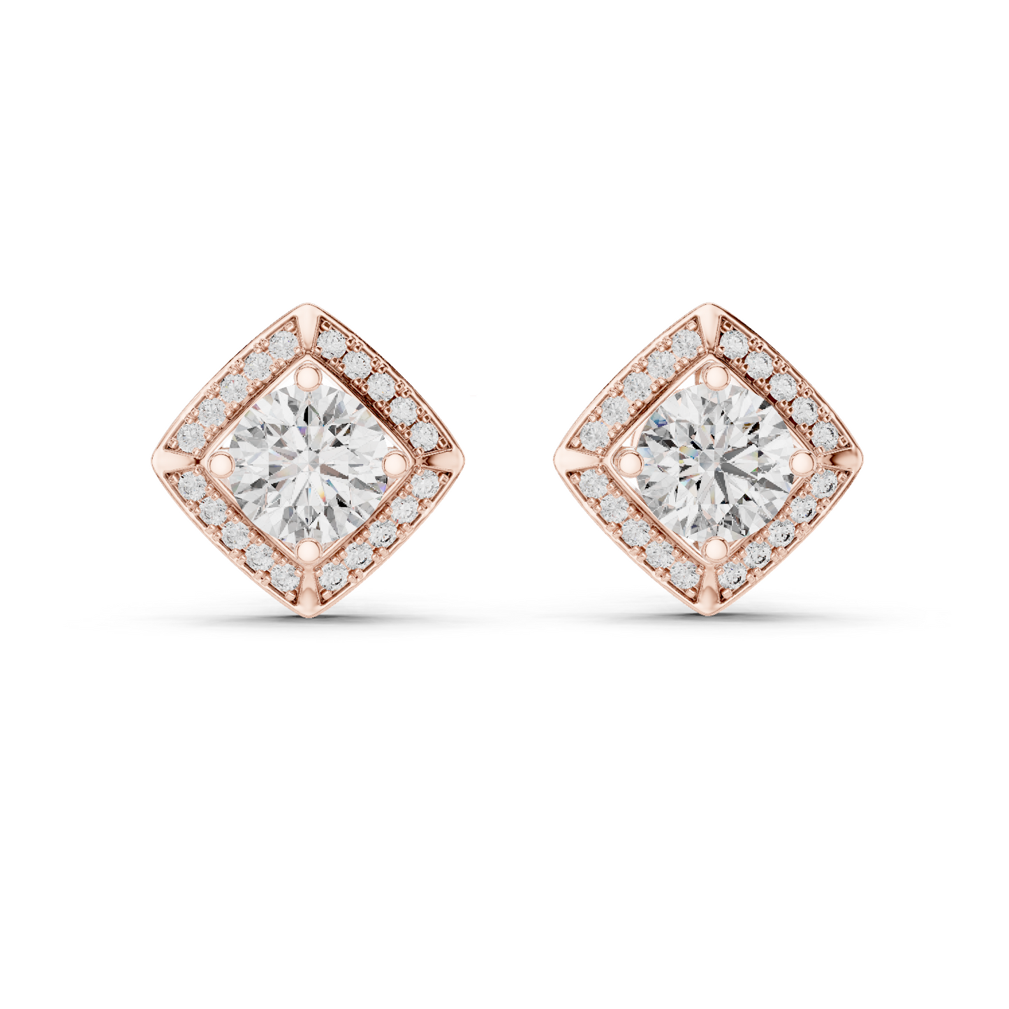 Round Cut Lab Grown Diamond Stud Earrings in Rose Gold