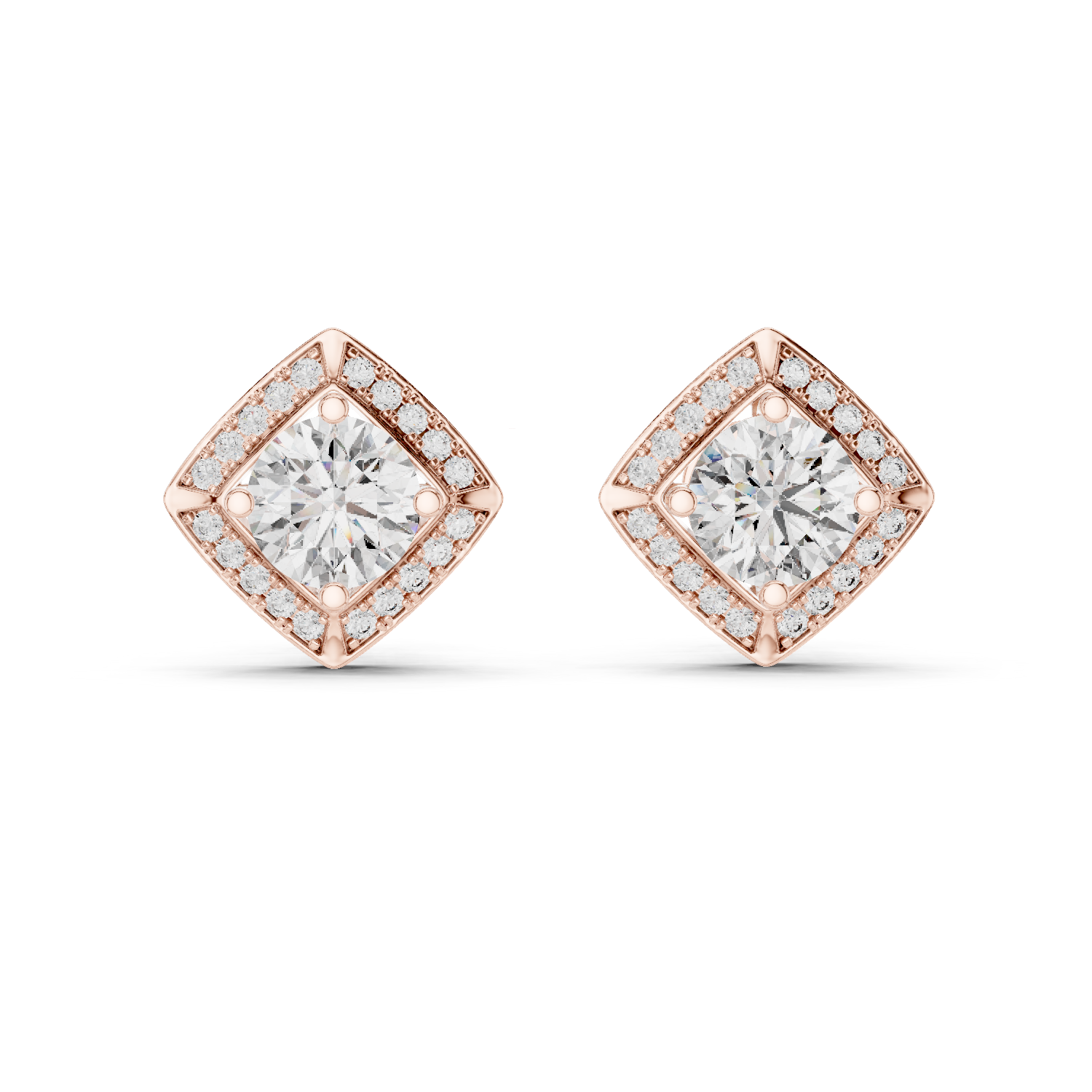 Round Cut Lab Grown Diamond Stud Earrings in Rose Gold